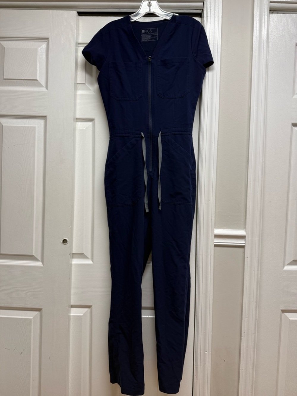 FIGS Navy Short-Sleeve Utility Jumpsuit with Waist Tie